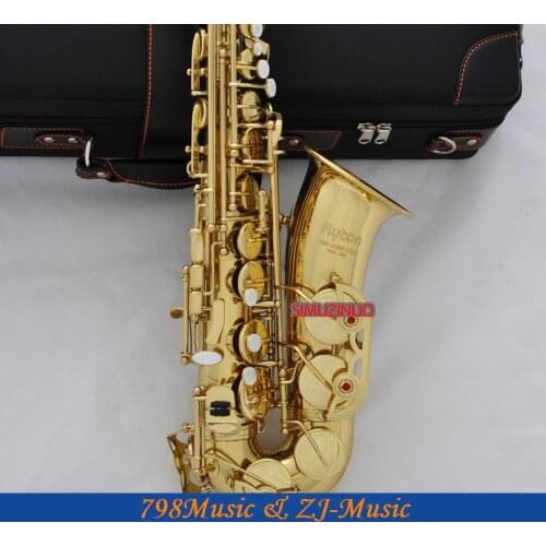 Gold Lacquer Eb Alto Saxophone High F# Key-Pearl Bottons