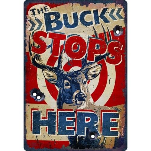 Buck Stops Here Vintage Style Metal Sign Iron Painting for Indoor & Outdoor Home Bar Coffee Kitchen Wall Decor 8 X 12 Inch