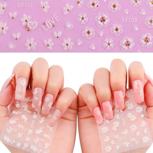 White Lace 3D Carved Nail Stickers Europe Beauty White Flower Rose Lace Carved 3D DIY Nail Art Stickers Manicure Tools