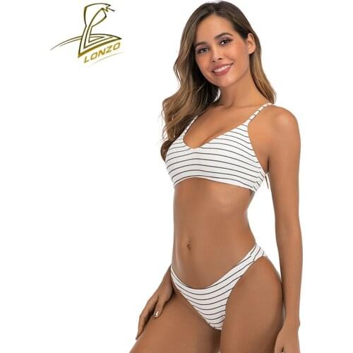 LONZO New Style Striped Bikini Push Up Swimsuit 2 Piece Women 2021 Sexy Swimming Suit Beach Swimwear LSWB159