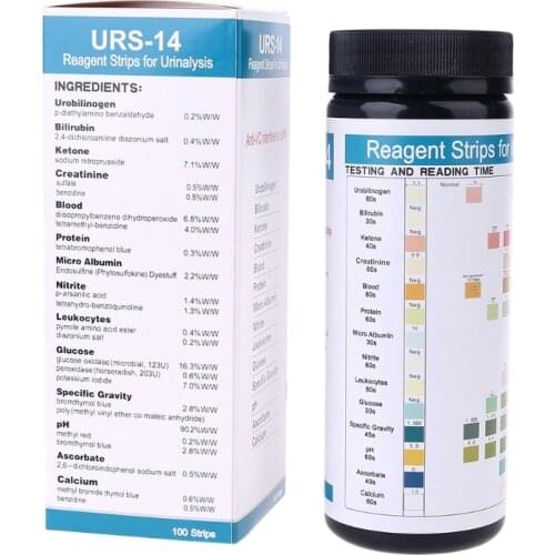 URS-14 100strips Urinalysis Reagent Test Paper Urine Test Strips Leukocytes, Nitrite, Urobilinogen, Protein, pH, Ketone