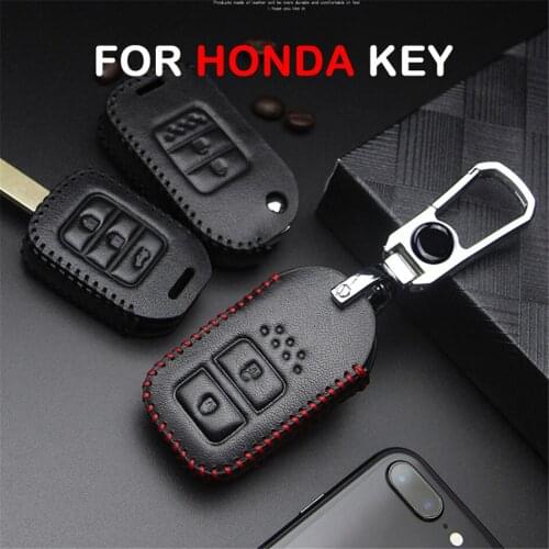 Car Logo Keyring Leather Anti-dust Car Key Case For Honda Accord Civic CRV CRZ HRV JAZZ Odyssey Pilot Fit Keychain Key Cover