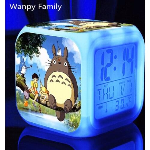 Kids Cute Cartoon Totoro Alarm Clock 7 Colors Changing Night Light Led Digital Alarm Clocks Student Desk Clock