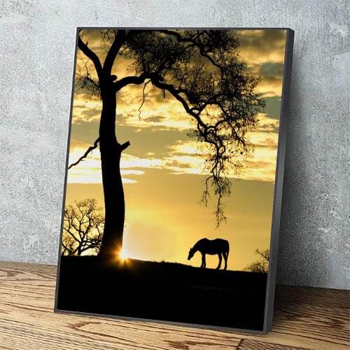 Home Decor Canvas Hd Print Posters Painting Horse Oak and Sun Modern Wall Art Landscape Living Room Modular Picture No Framework