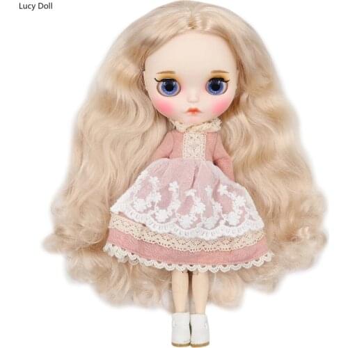 Factory Blythee Doll 1/6 Bjd White Skin Joint Body, New Matte Face Carved Lips With Eyebrow Customized Face, BL3139 Blonde Hair