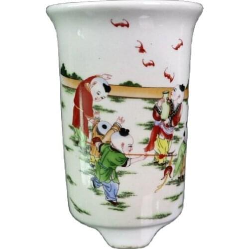 China Old Porcelain Pink Baby Play Pattern Flowerpot