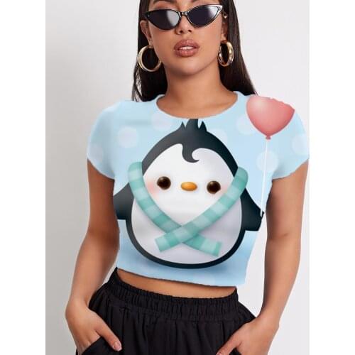 3d Tshirt Penguin T shirt Women Animal Navel Bare Love T-shirts 3d Romantic Tshirts Casual Short Sleeve Hip Hop Short Slim Tops