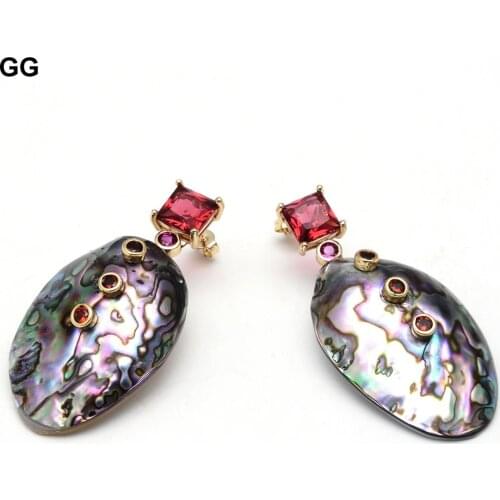 GuaiGuai Jewelry Natural Red Abalone Shell Freeform Red CZ Cubic Zirconia Pave Stud Earrings Handmade Vintage Style For Women