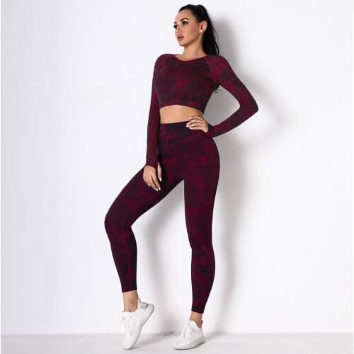 Yoga Set Women Seamless Training Set Sports Long Sleeve Gym Push Up High Waist Leggings Fitness Outdoor Clothes Workout Suit