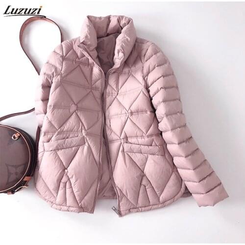 Luzuzi Winter Stand Collar Light Down Short Jacket Women 90% White Duck Down Warm Coat Female Casual Loose Slim Parkas Outwear