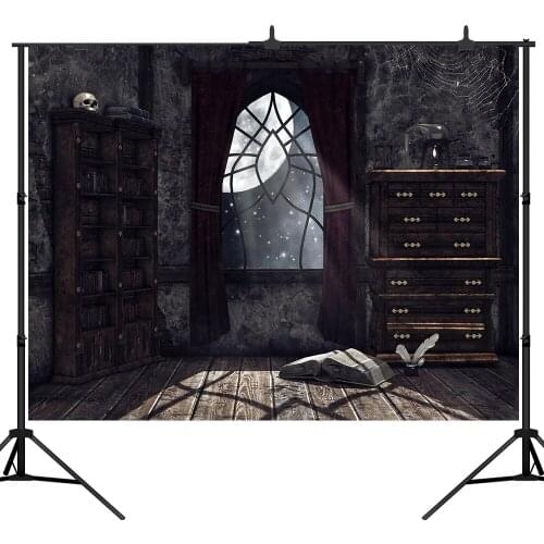 Lyavshi Old Bookshelf Photography Backdrop Halloween Haunted House Spider Web Photo Background Decoration Photographic Props