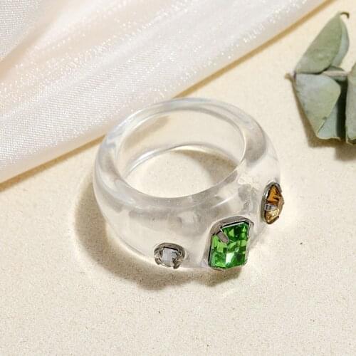 Trendy Colorful Transparent Resin Ring for Women Girls Geometric Square Round Acrylic Reinstone Rings Set 2021 Trend Jewelry