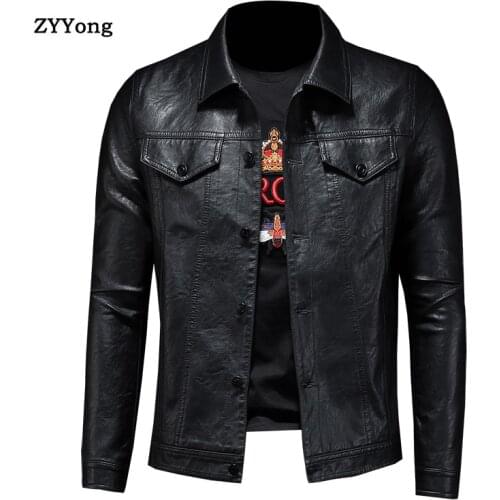 2020 New Leather Jacket For Men Winter Leather Jacket Biker Motorcycle Zipper Long Sleeve Coat Top Blouses