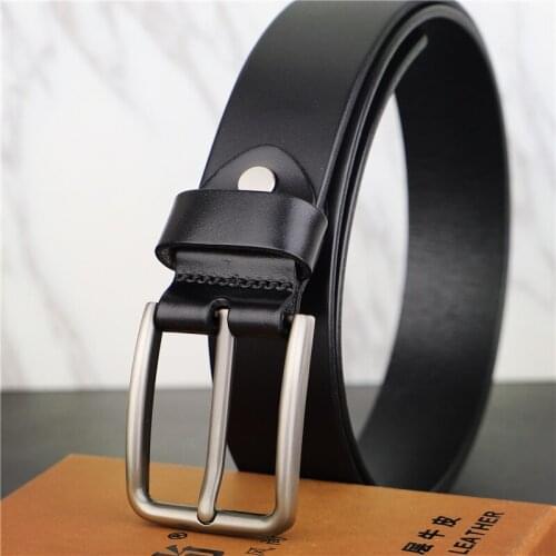 Belt Mens Pin Buckle Business Dress-Style Black Belt Cowhide Middle-Aged Casual Belt Gifts for Men Luxury Fashion