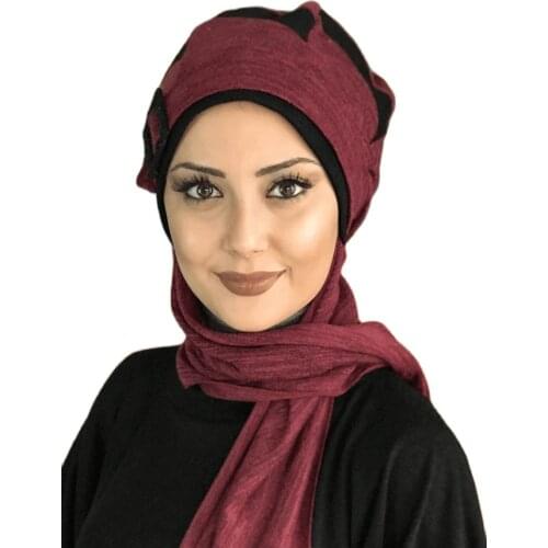 New Fashion 2021 Women Headscarf Scarf Kerchief HatBone Hijab Islamic Clothing Cherry Wheel of Fortune Black Stripe Buckle Beret