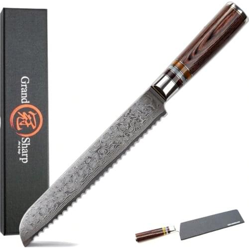 GRANDSHARP Damascus Kitchen Knives vg10 Japanese Damascus Steel Bread Knife Cake Slicing Bakery Tools Serrated Stainless Damascu