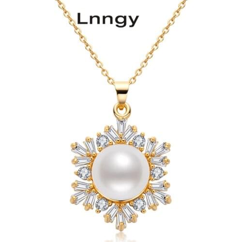 Lnngy 14K Gold Filled Snowflake Chain Necklace 10-10.5mm Natural Freshwater Pearl Pendant Necklace Women Engagement Jewelry Gift