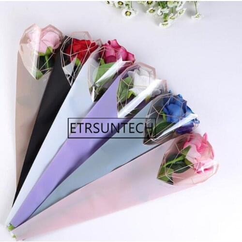 600pcs Gift Packaging Transparent Poly Bag Colorful Heart Pattern Cellophane Bag for Rose Bouquet Flower Packaging