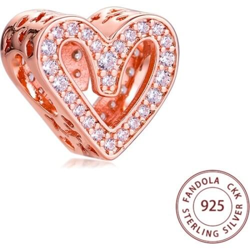Fits Pandora Bracelet 925 Sterling Silver Rose Gold Sparkling Freehand Heart Charms Beads for Jewelry Making kralen