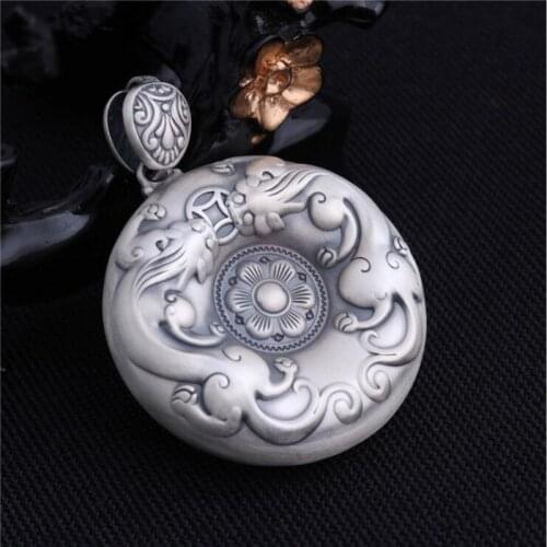 BOCAI Real s999 pure silver pendant vintage national style lucky charm heart sutra bodyguard good luck Fortune Pendant for Man