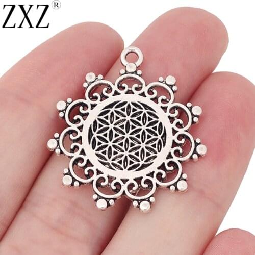 ZXZ 10pcs Tibetan Silver Flower of Life Charms Pendants for Necklace Earring DIY Jewelry Making Findings 34x30mm