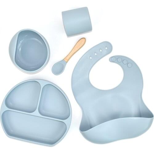Tableware Plates Food Kids Silicone Dishes Bowl Bibs Cups Spoons Kit Childrens Utensils Solid Feeding Dinner Set For Babies