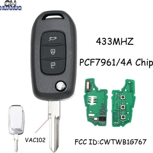 3 Button Flip Remote Key PCF7961 4A Chip for Renault Kadjar Captur Megane 3 2013-2017 433MHz CWTWB1G767 VAC102