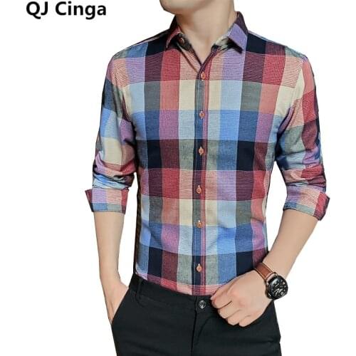 Red and Blue Striped Mens Single Breasted Square Collar Long Sleeve Shirt Camisa Classic Checked Cotton Shirt 5XL