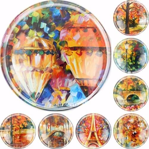Handmade 6 Size Glass Oil Painting Round Flatback Cameo Cabochon Domed DIY Jewelry Charm Photo Pendant Setting