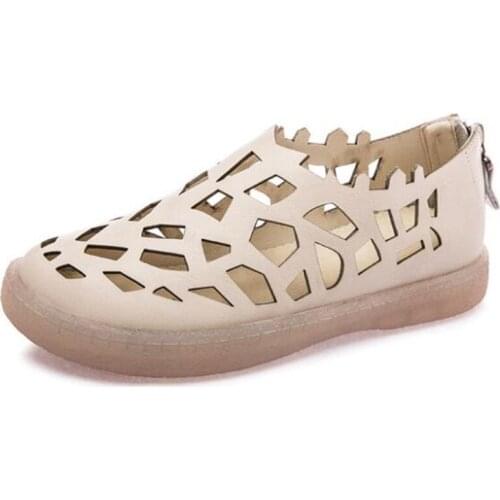 Summer Best Sale 2020 New Hollow Breathable Genuine Leather Sandals Soft Bottom Flat Sandals Light Comfort Women Casual Sandals