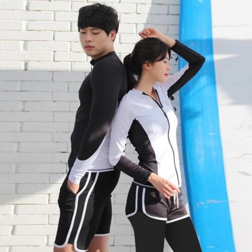 Sports Female Swimwear Male Rashguard with Sleeves Sexy Women Surfing Trunks Rash Guard Plus Size Separate Men Swimsuit Pantsuit