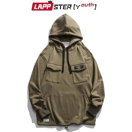 LAPPSTER-Youth Men Harajuku Cargo Hoodies 2020 Autumn Japanese Streetwear Pockets Sweatshirts Man Vintage Korean Fashions Hoodie
