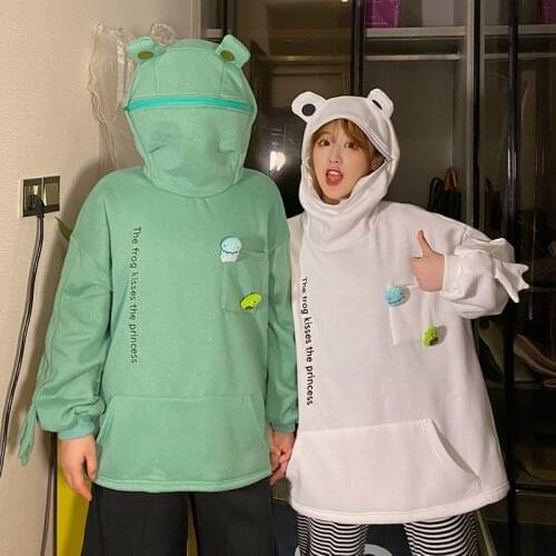 Women Hoodie Autumn Korean Fashion Frog Cotton Casual Full Solid Pullovers Loose Couples Hoodies Couple UNISEX