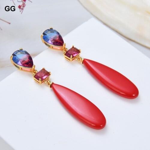 GuaiGuai Jewelry Multi Color Crystal Red Turquoise Dangle Stud Earrings