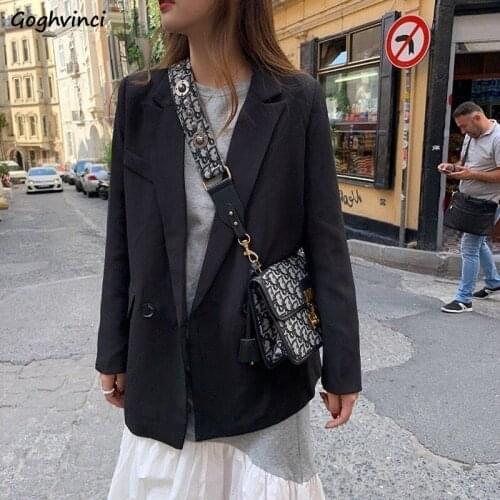 Women Blazers Solid Notched Fashion Chic Korean Loose Double Breasted Elegant Temperament New Clothing Ulzzang Retro All-match
