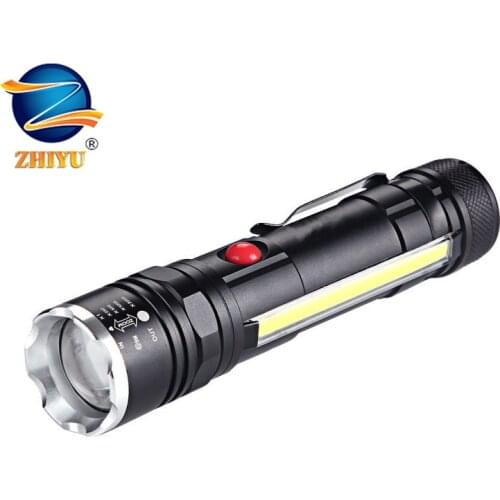 ZHIYU Bright light LED flashlight rechargeable long shot zoom super bright mini LED torch USB interface COB magnet work lamp