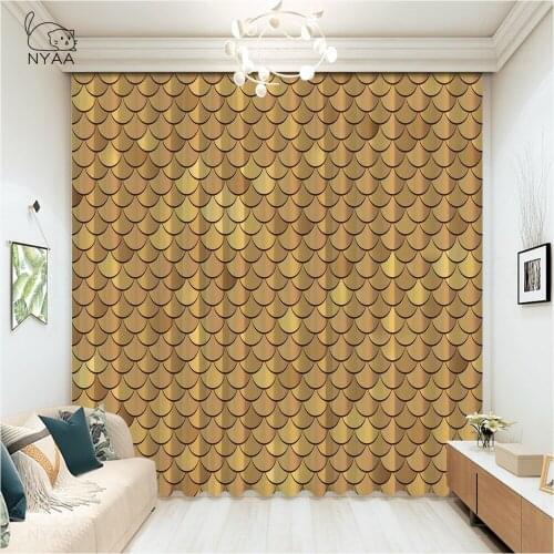 Gold Mermaid Scales Curtain White Cafe Office Geometric Curtains Living Room Cartoon Printed Gray Curtains Micro Shading
