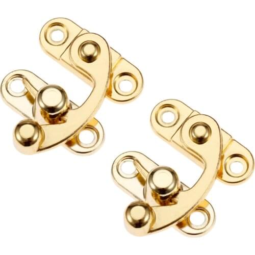 2pcs Golden Box Latch Clasps Horn Lock Right Hook w/screws Zinc Alloy Vintage Wooden Jewelry Gift Wine Case Retro Buckle 29x33mm