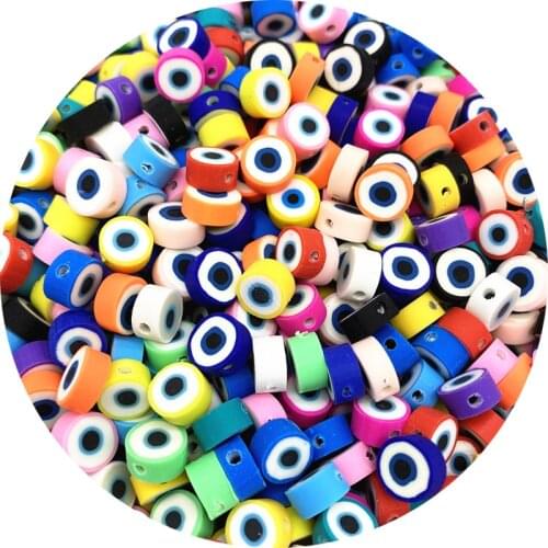 30pcs 10mm Evil Eye Design Polymer Clay Spacer Loose Beads for Jewelry Making DIY Bracelet Accessories #RoLi03
