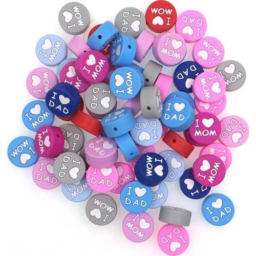 Kovict 50/100/200/500Pcs I love mom Silicone Beads Baby Products Teething Toys For DIY Jewelry Making BPA Free Silicone Beads