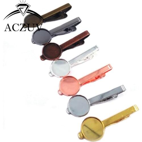 50pcs Copper Metal 16mm 18mm 20mm Round Bezel Blank Tie Clips Base Gem Glass Cabochon Setting Cameo Tray Necktie Tie Bar TCB001