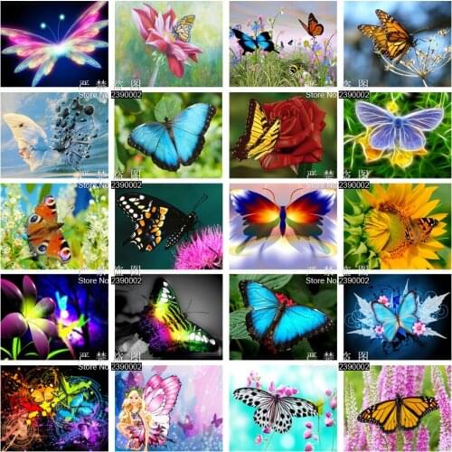 5D Diy Diamond Painting Flowers Diamond Cross Stitch Posters Full Diamond Sets Unfinished Diamond Embroidery Colorful Butterfly