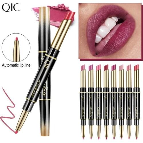 QIC Double Head Lipstick Pencil Lip Liner Automatic Rotation Waterproof Non Decolorizing Matte Fog Face Lipstick Pen Makeup