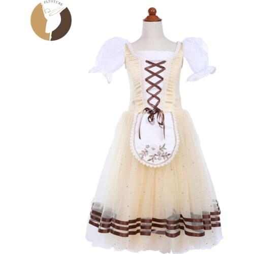 FLTOTURE Women Light Yellow Long Dress 5 Layers Professional Ballet Romantic Tutu Skirts Ballerina Custom Made Giselle Long Tutu