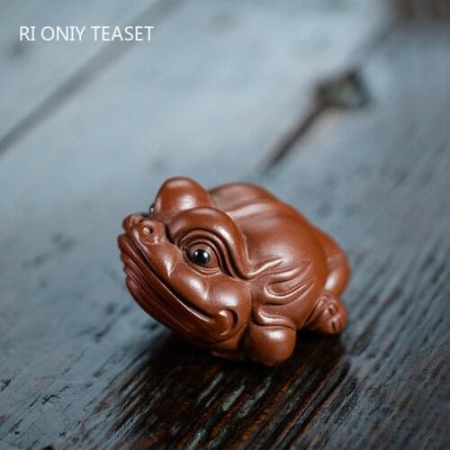Chinese Purple Clay Art Tea pet Lucky Golden Toad Model Ornaments Animal Tea Figurine Sculpture Crafts Home Tea Set Decors Gifts