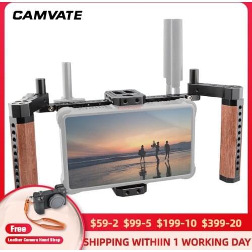 CAMVATE Directors Monitor Cage Rig With Connecting Cheese Bar & Wooden Handles For 5" & 7" LCD Monitors (ATOMOS NINJA INFERNO)