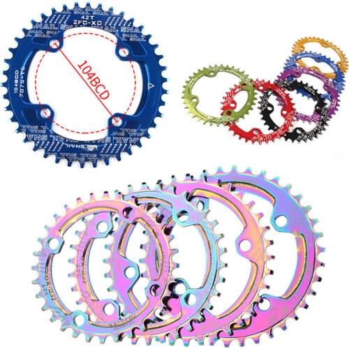 MTB Chainring Bicycle Chainwheel 104BCD Round Shape Narrow Wide 32T/34T/36T/38T/40T/42T Bike Circle Crankset Single Plate