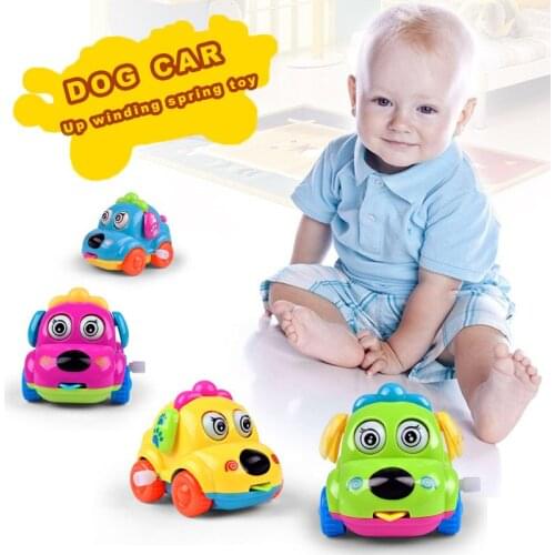 Baby Favorite Gift Cute Cartoon Animal Dog Wind Up Toys Running Car Clockwork Classic Toy Newborn Spring Toy Random Color