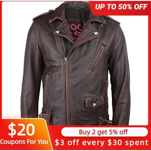 2021 Vintage Brown Motorcycle Style Genuine Leather Jacket Men Plus Size 3XL Real Natural Cowhide Autumn Slim Fit Bikers Coat