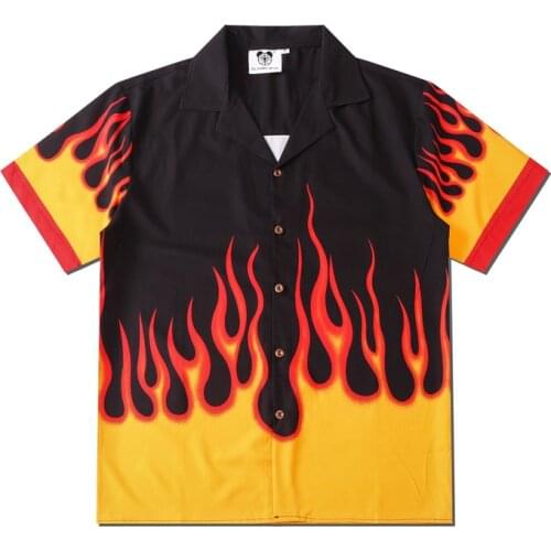 Flame Shirt Men Vintage Street Mens Shirt Summer Hawaiian Shirt Man Clothing S-XL